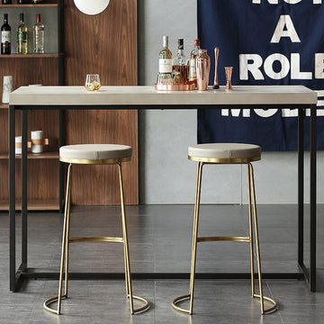 Gold & Beige PU Leather Upholstered Round Bar Height Stool Backless Set of 2
